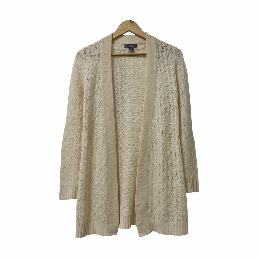 Charter Club Womens Cashmere Open Front Cardigan Size S Cream Quiet Luxe FLAWS